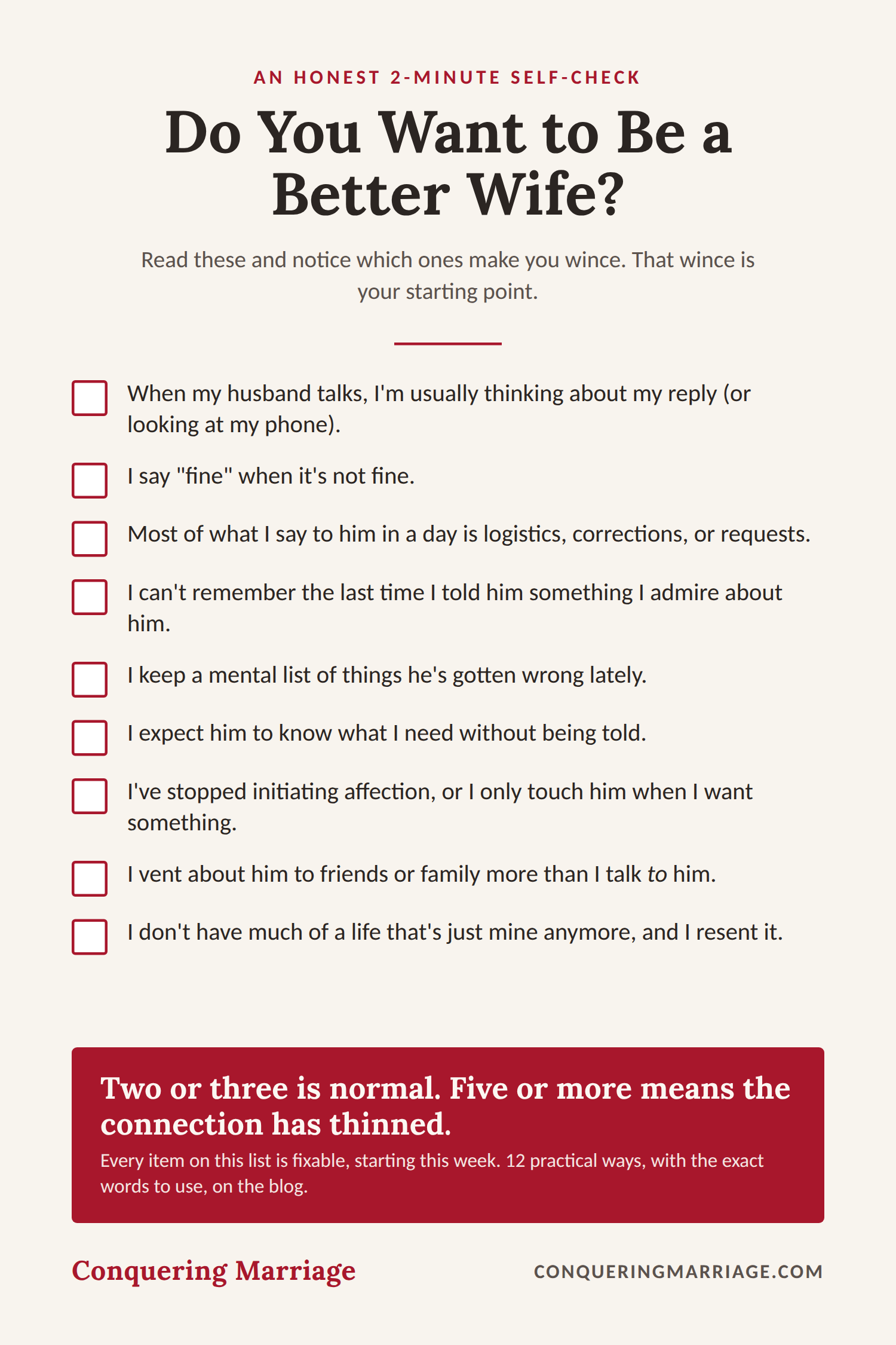 9-question self-check for wives who want to be a better wife