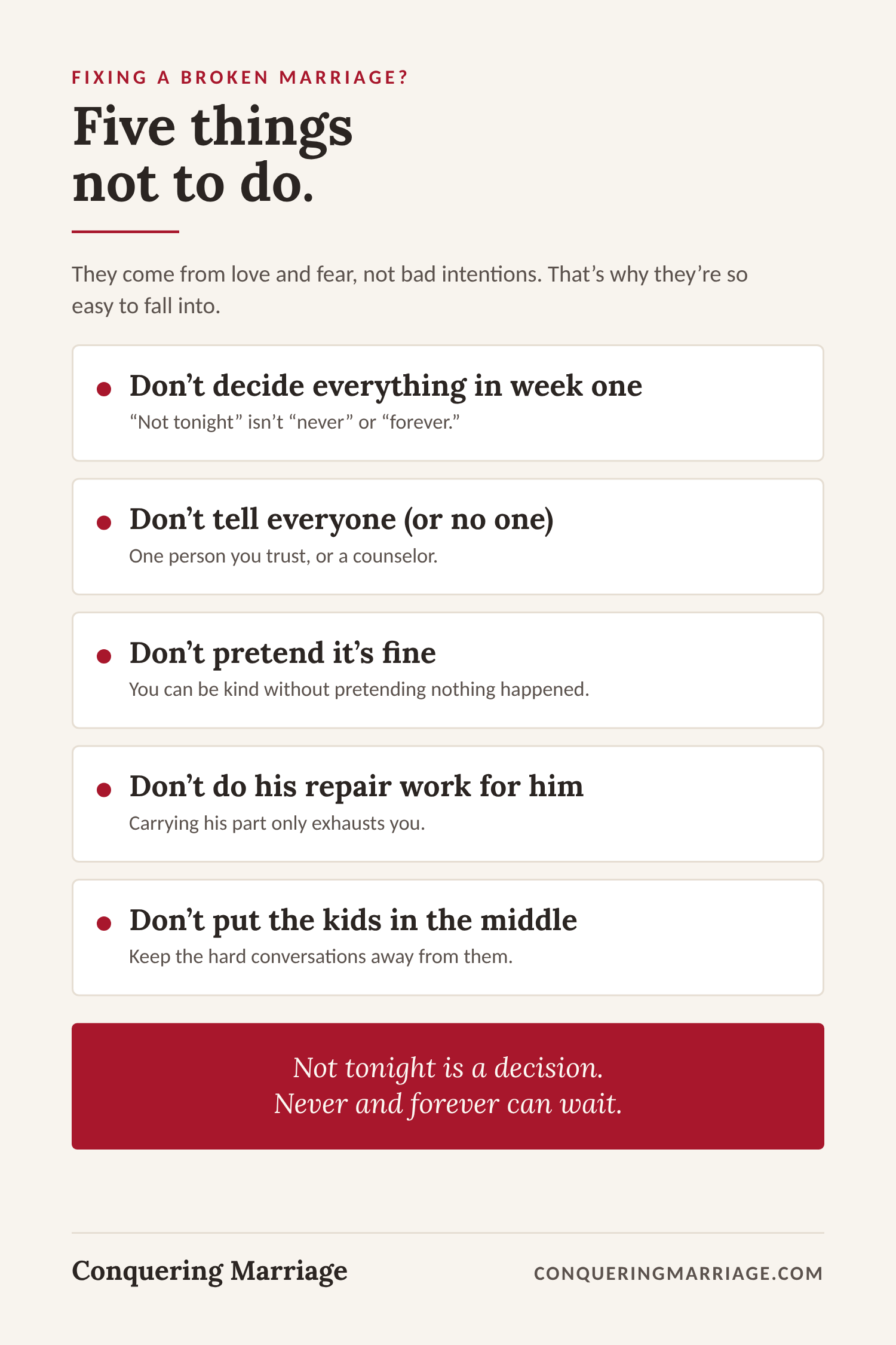 Five things not to do when your marriage is broken.