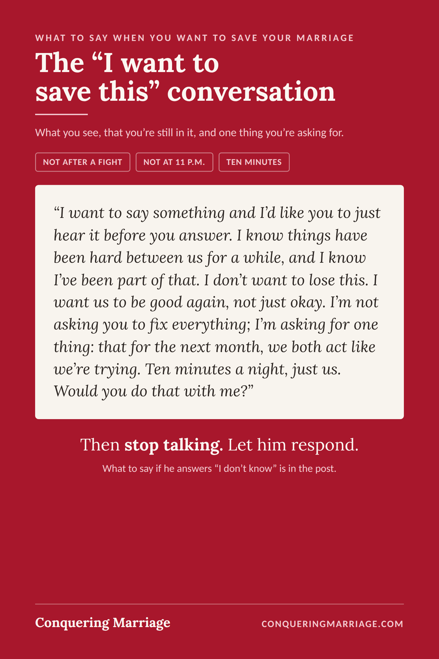 What to say to your husband when you want to save your marriage: a short script, said once and not after a fight.