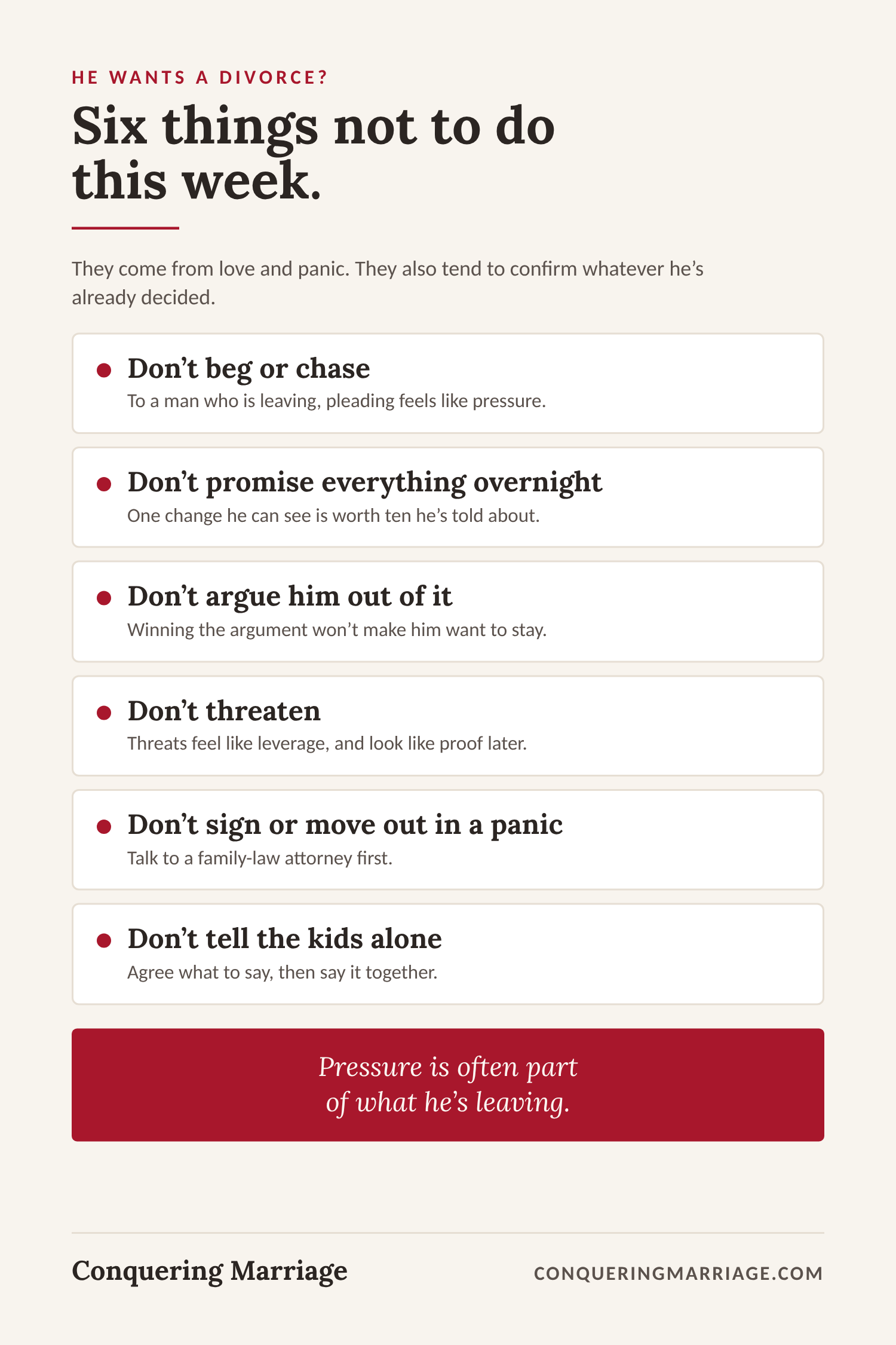 Six things not to do when your husband says he wants a divorce.