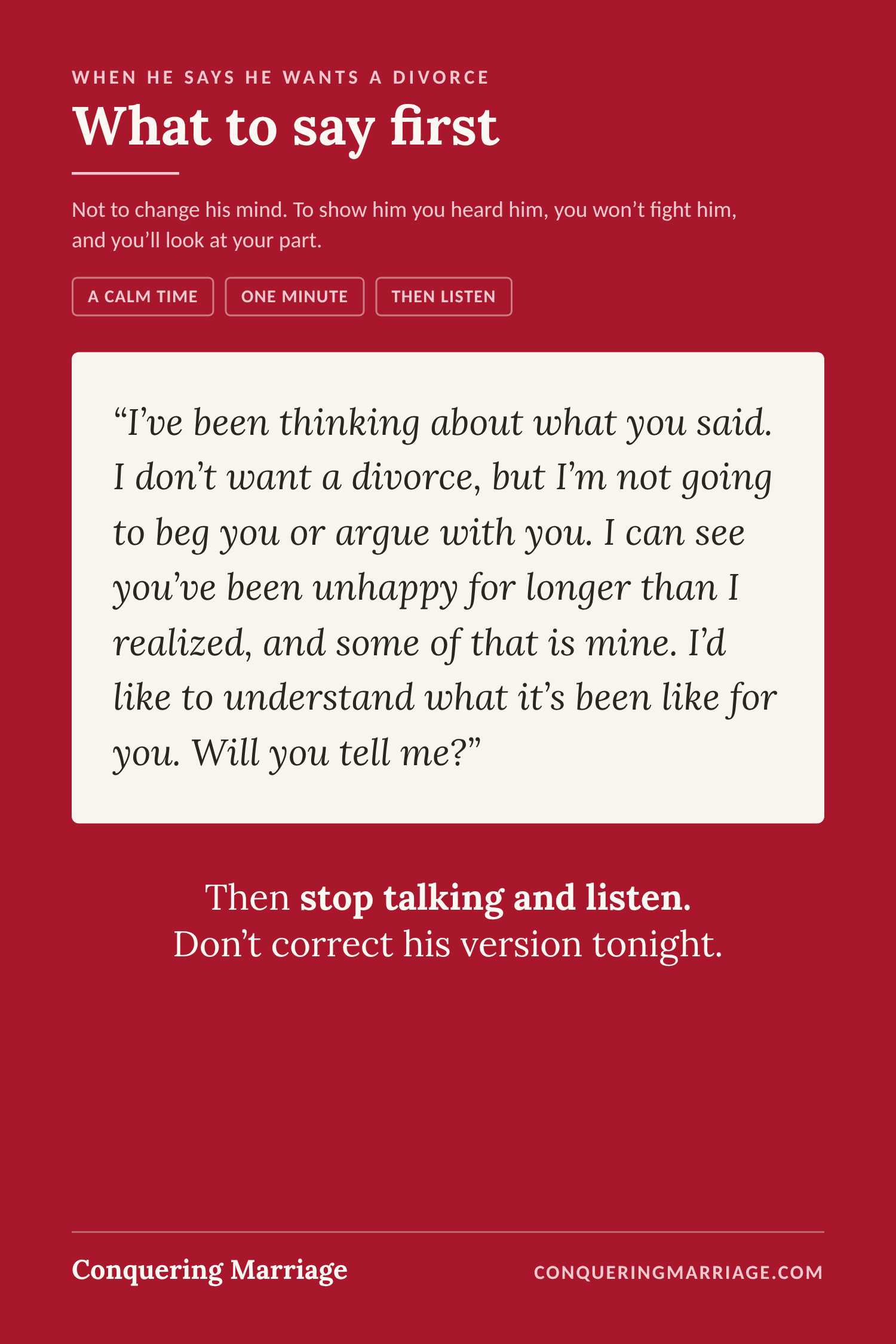 What to say when your husband says he wants a divorce: a calm script that doesn't beg or argue.